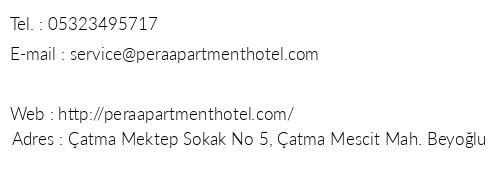 Pera Apartment Hotel telefon numaralar, faks, e-mail, posta adresi ve iletiim bilgileri